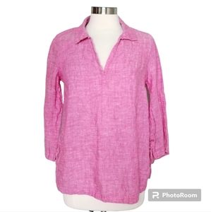 100% LINEN TOP Isaac Mizrahi Shirt Popover Small